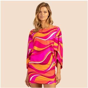 TRINA TURK Vivid Vista Hot Pink Swim Tunic Coverup dress Size L NWT